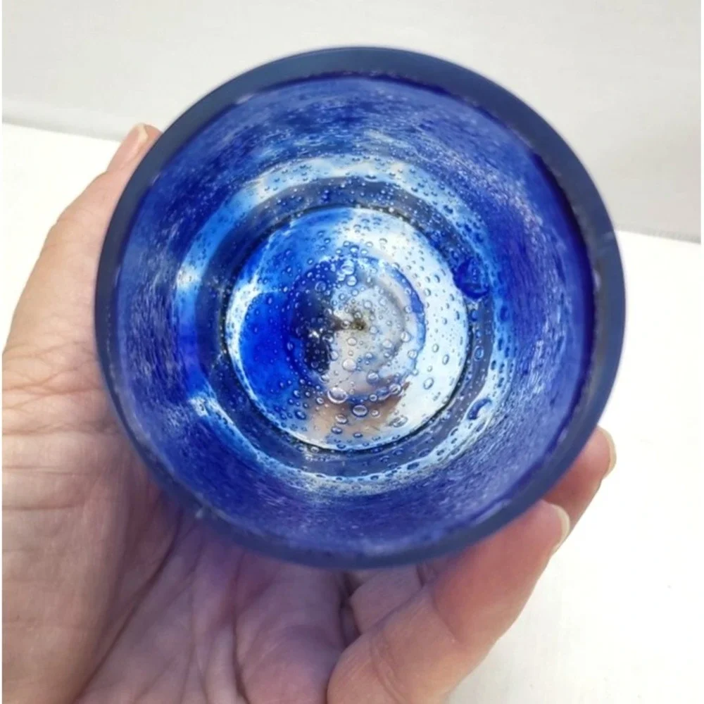 Cobalt Blue Controlled Bubble Egg Globe Oil‎ Candle Lamp Handmade Boho Hippie
